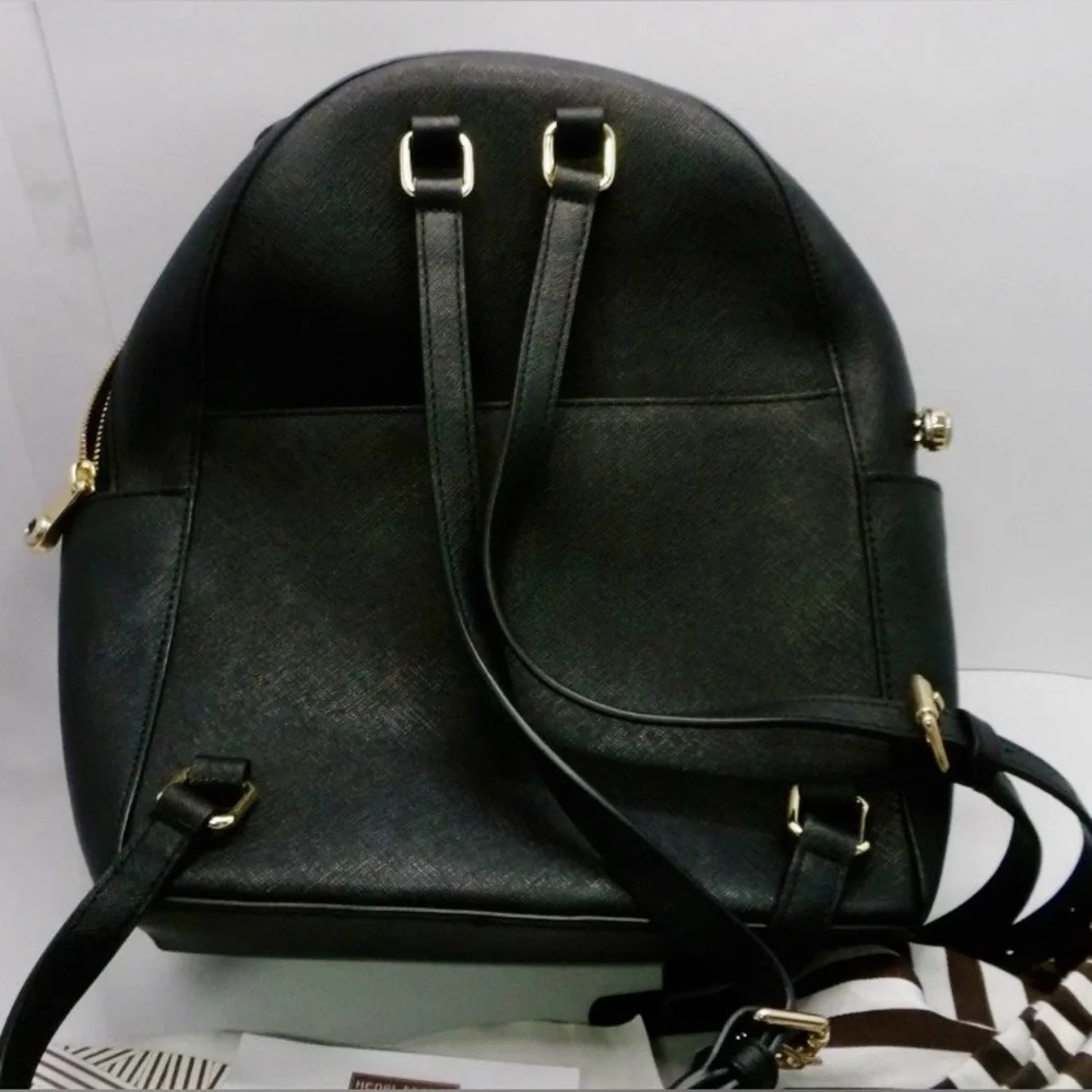 Henri Bendel Soho Black Leather Backpack Purse Gold Hardware  display picture 2